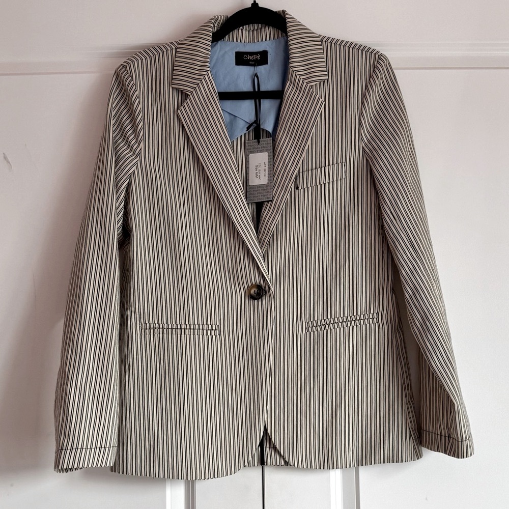 CHEPE Made in Italy Women's Striped Blazer - Black and White SZ.M